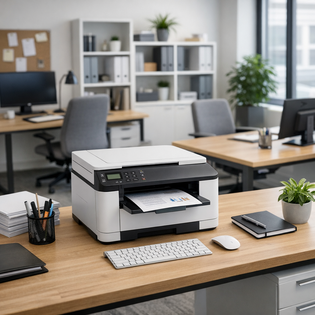 photographic office with desktop printer for smaller team clean modern office-1